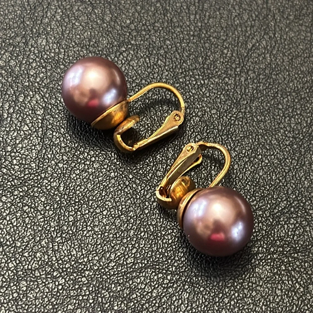 Lavender Pearl Ball Clip On Vintage Earrings